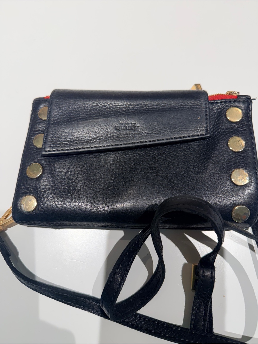 Hammit Black Leather Crossbody Wallet with Gold Stud Accents. - Picture 2 of 8